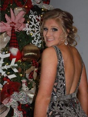Silver Sequin Open-Back Evening Dress